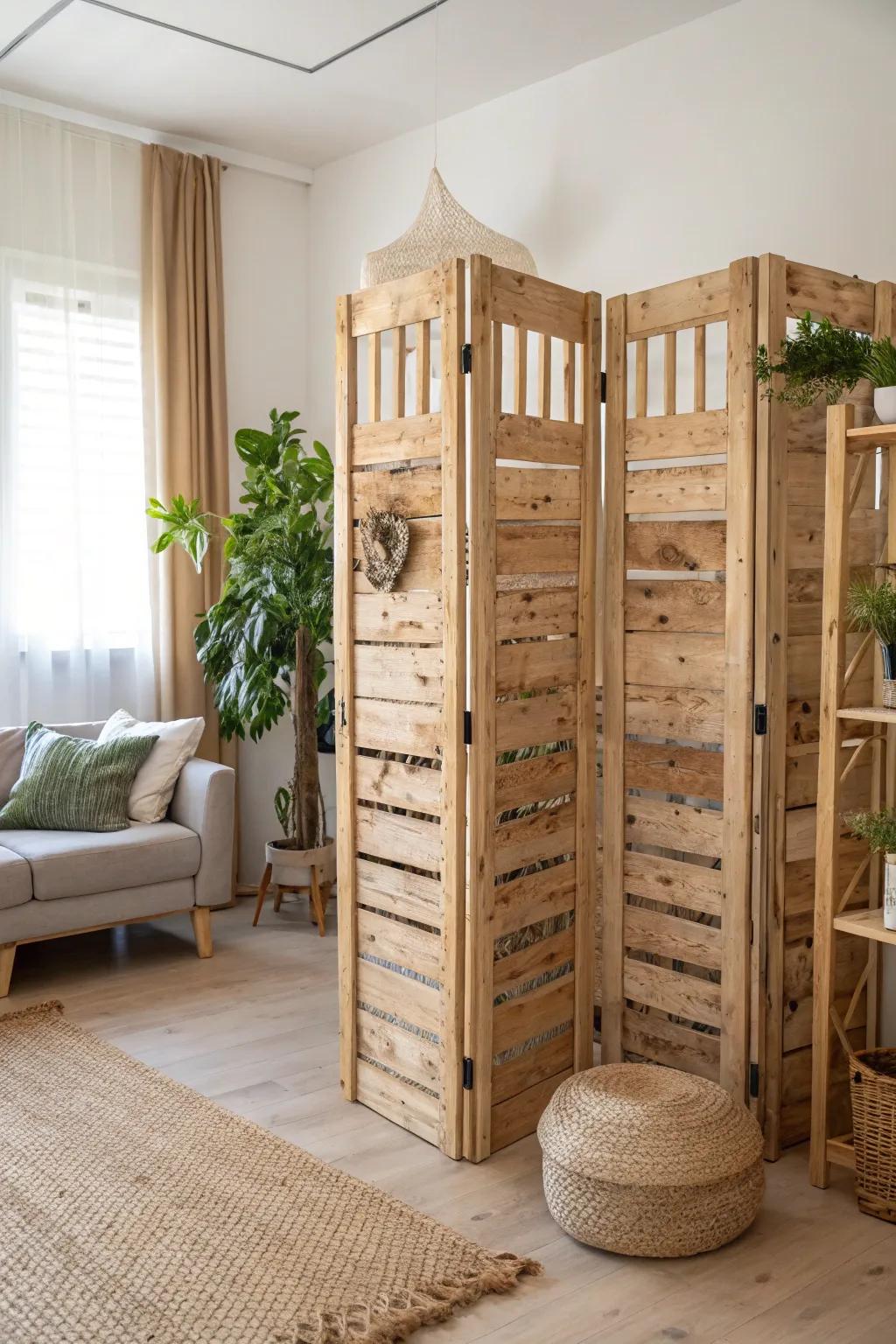 Adopt countryside allure with this DIY pallet room divider, suitable for a warm Scandinavian interior!