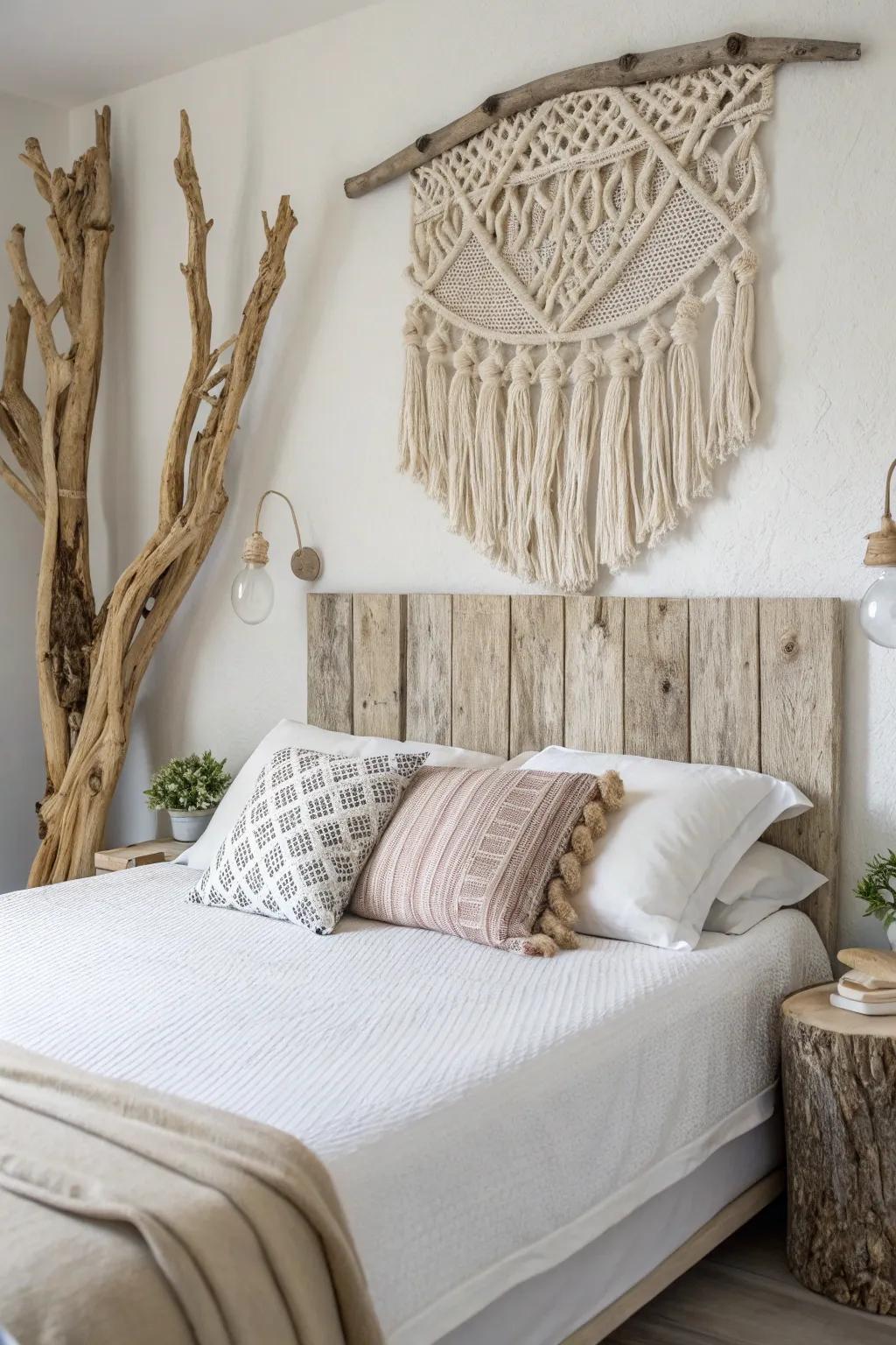 Uncover the rustic allure of weathered marine debris in this stunning DIY headboard masterpiece.