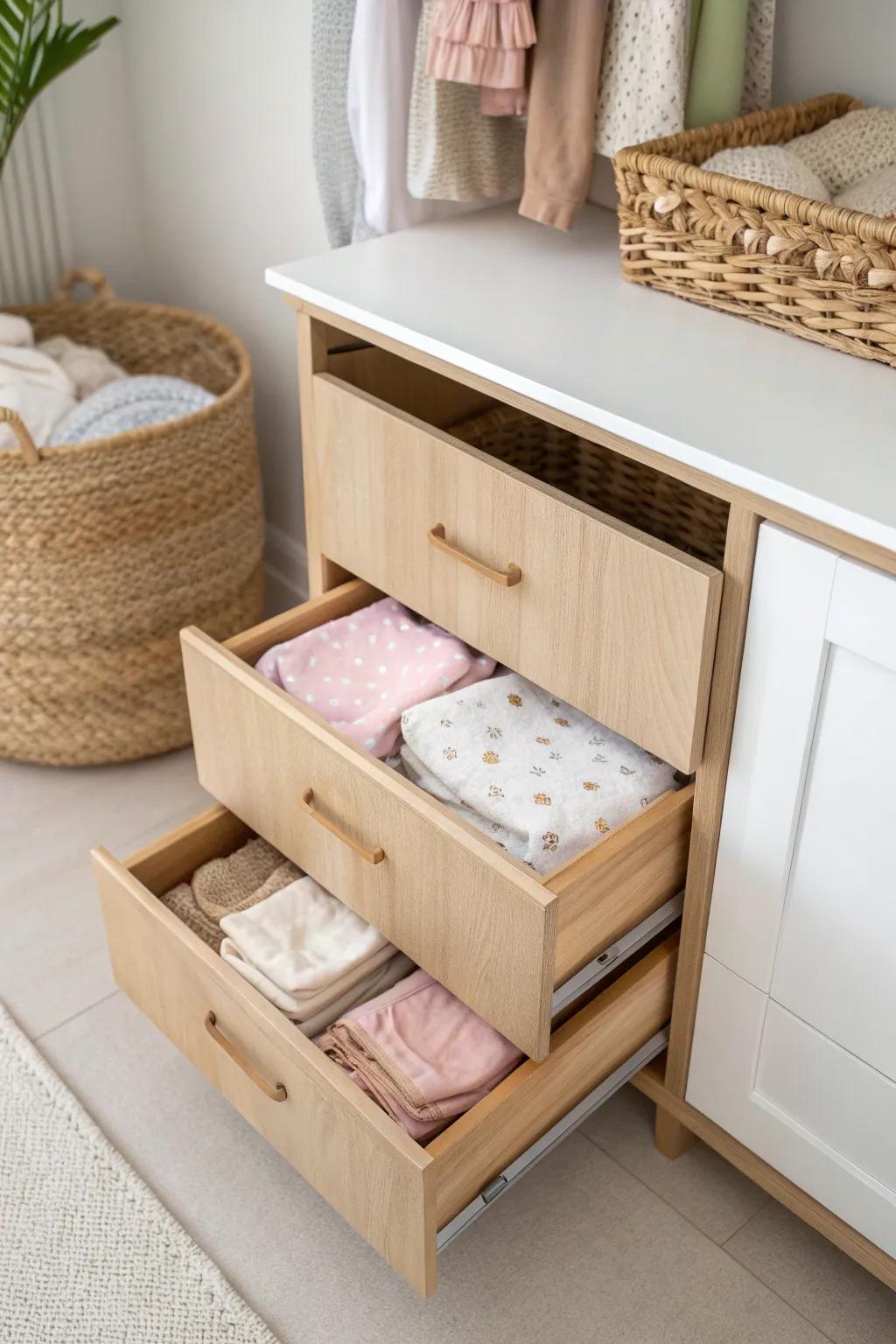 Optimize your nursery's space with minimalist charm: perfect for stowing your little one's necessities.