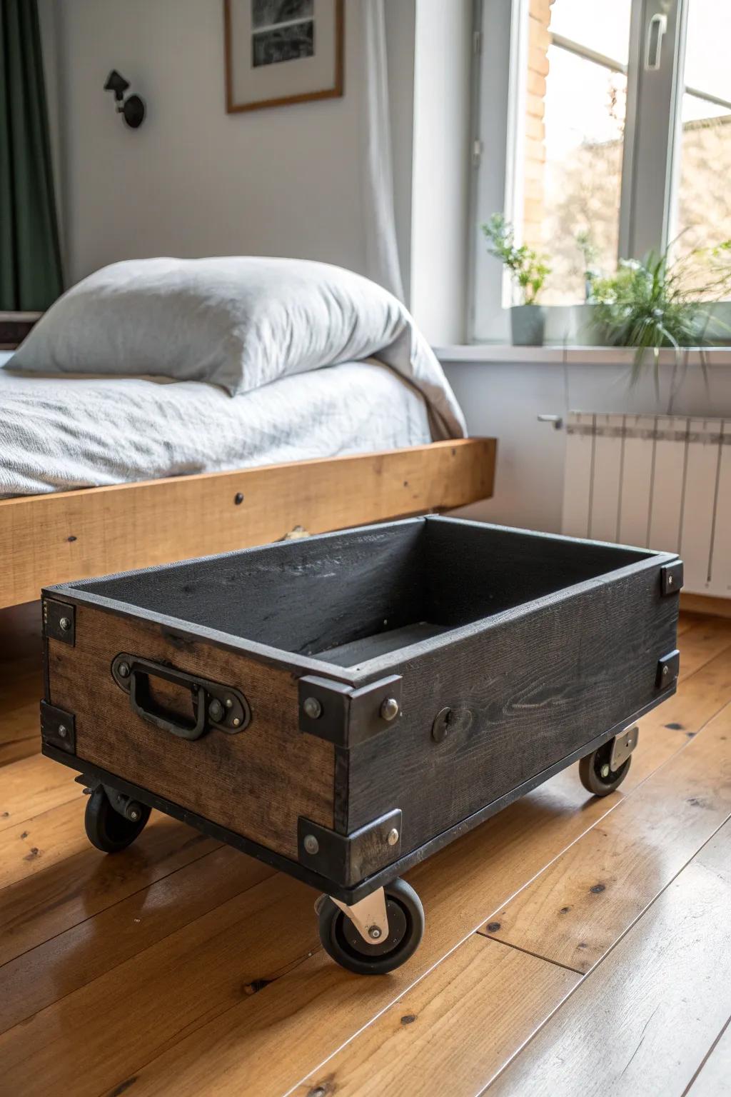 Turn old drawers into fashionable mobile storage answers—ideal for a modern man’s space!