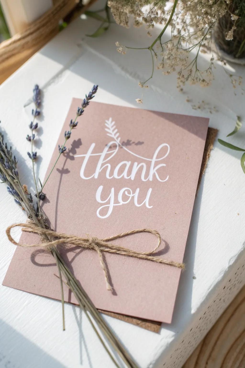 Hand-lettered sophistication harmonizes with minimalist charm in this DIY thank you card, ideal for expressing genuine gratitude.