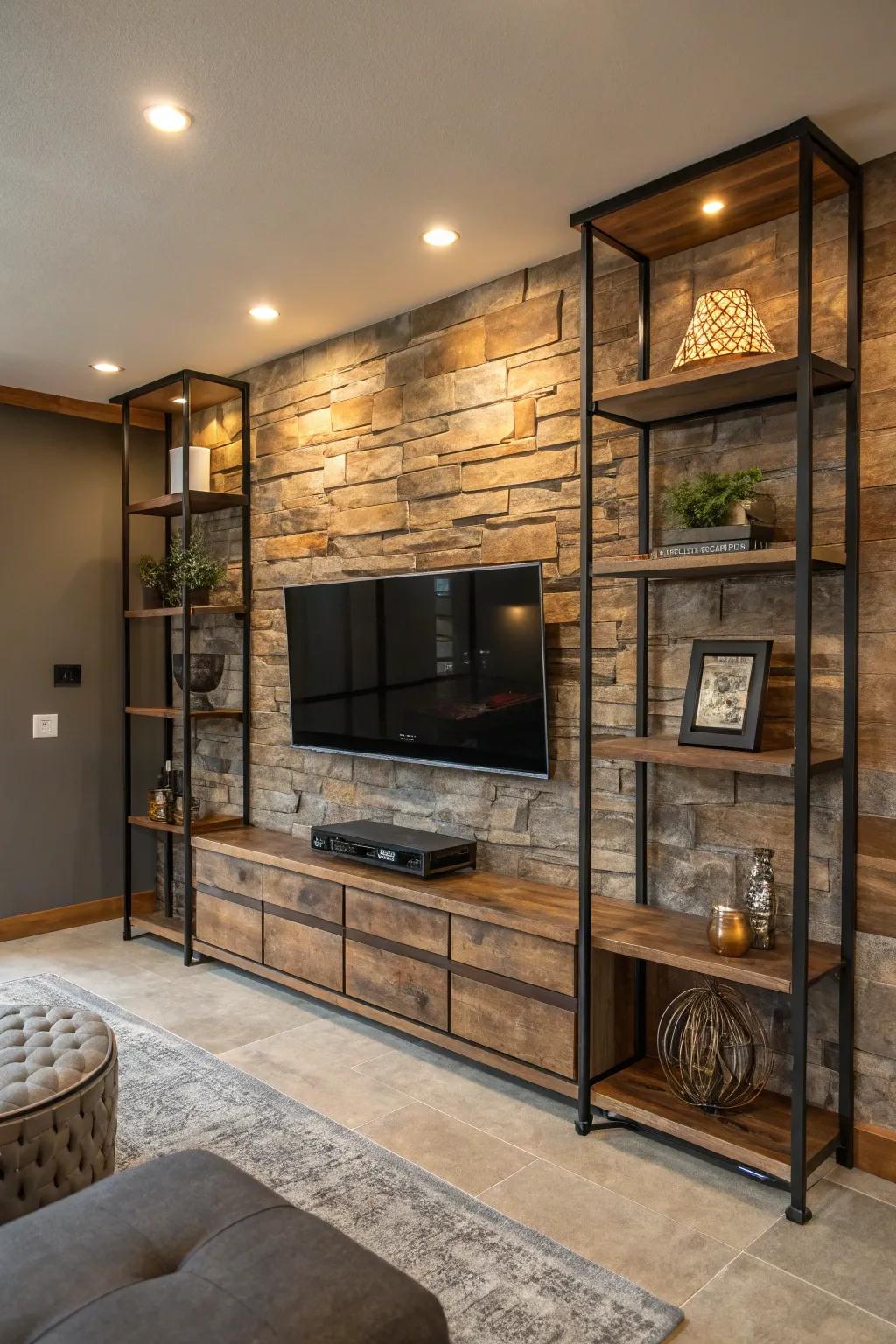 Transform your television partition through differing textures, thereby engendering a captivating core point.