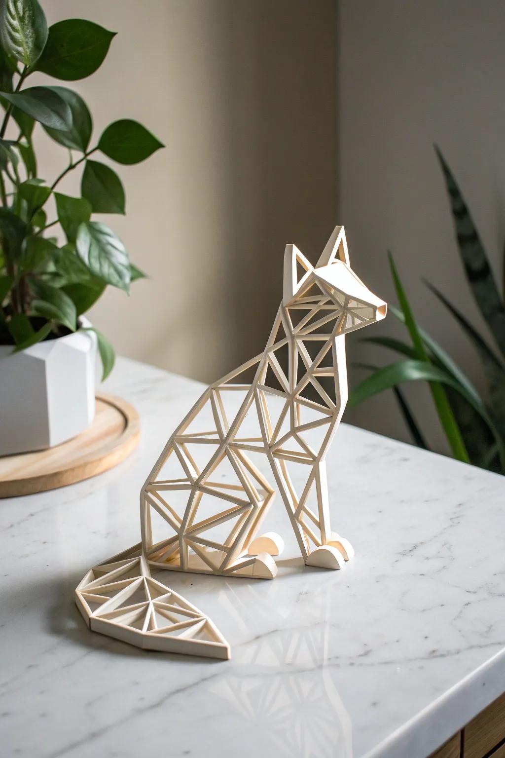 Elevate your decor with this striking geometric fox ornament, where minimalist style meets boho chic.