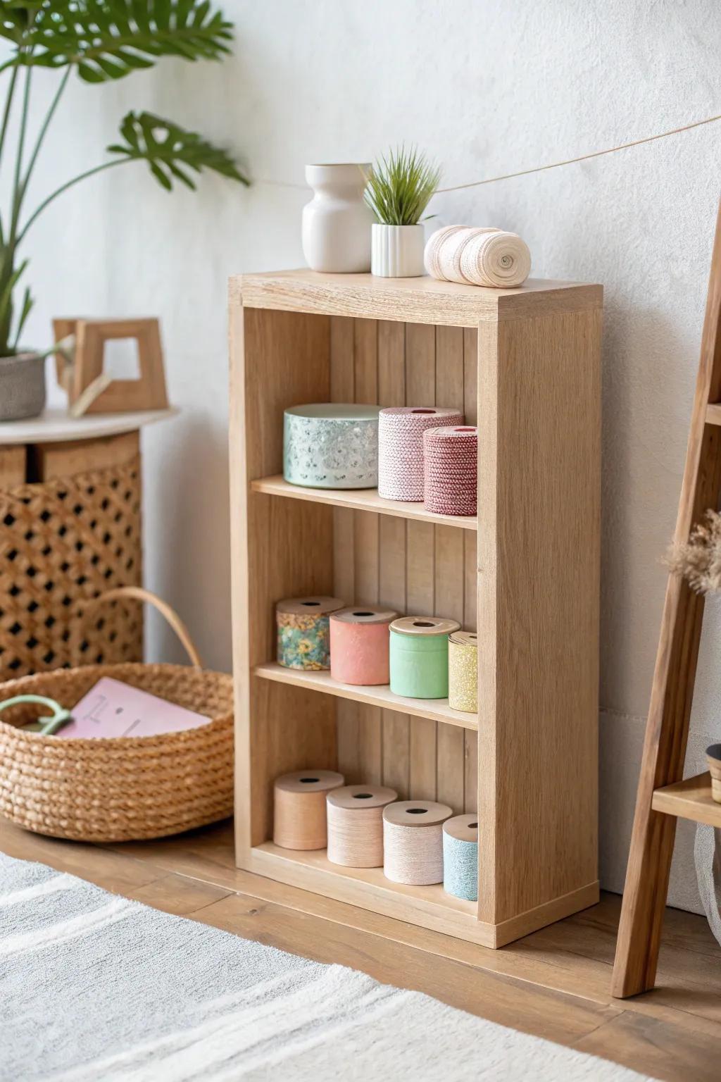 With this elegant, small shelving structure, you can up your organizing game and display your adhesive material collection in style!