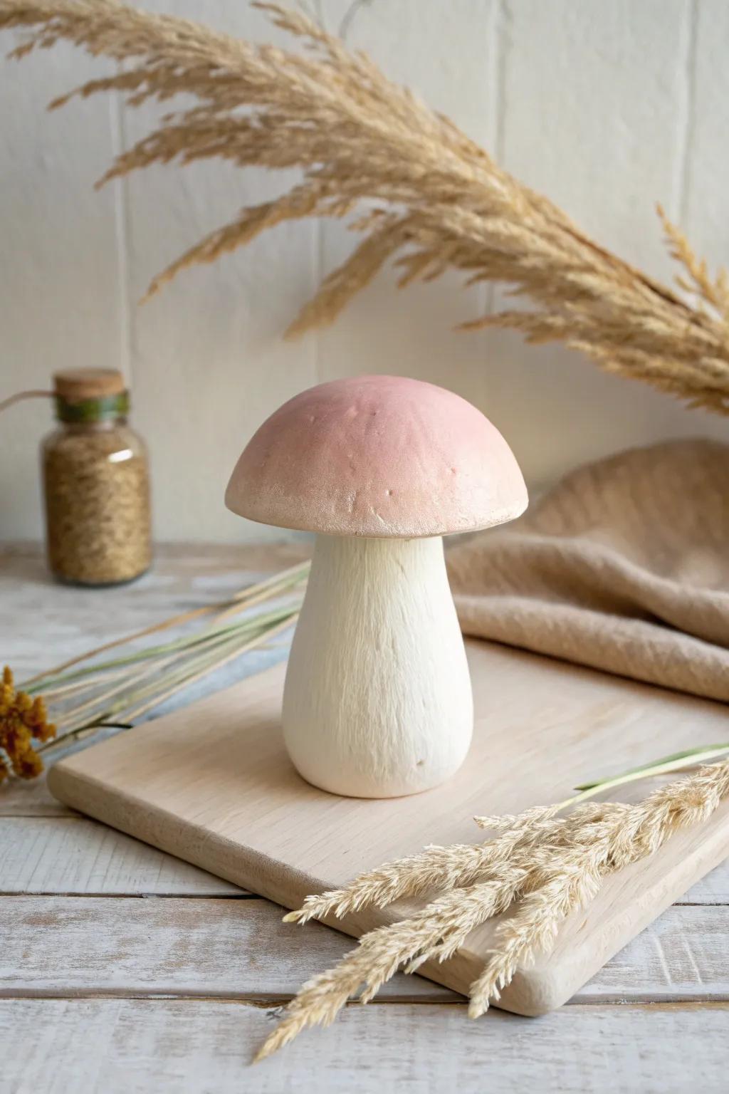 Craft a touch of woodland enchantment with this charming clay fungi figure, perfect for a minimalist decor with a Boho twist.