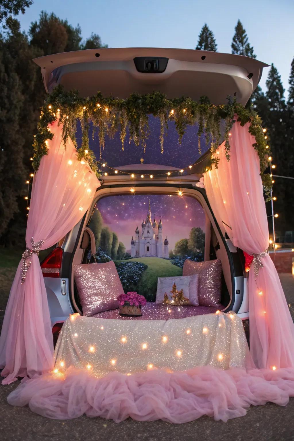 Step directly into a fairy story fantasy through this bewitching trunk or treat configuration; where enchantment fulfills minimalistic appeal.