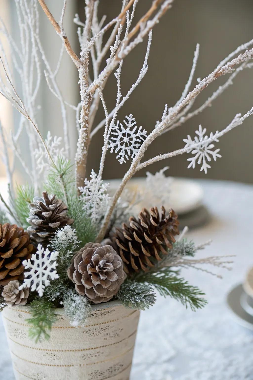 Iced details bestow a stroke of snowy elegance upon the table.