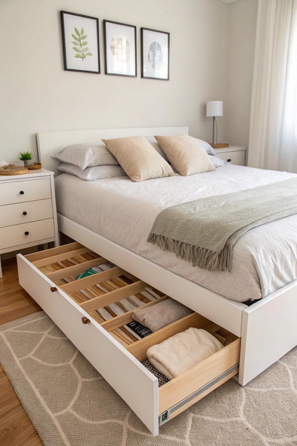 Integrated drawers foster a neat and uncluttered look.