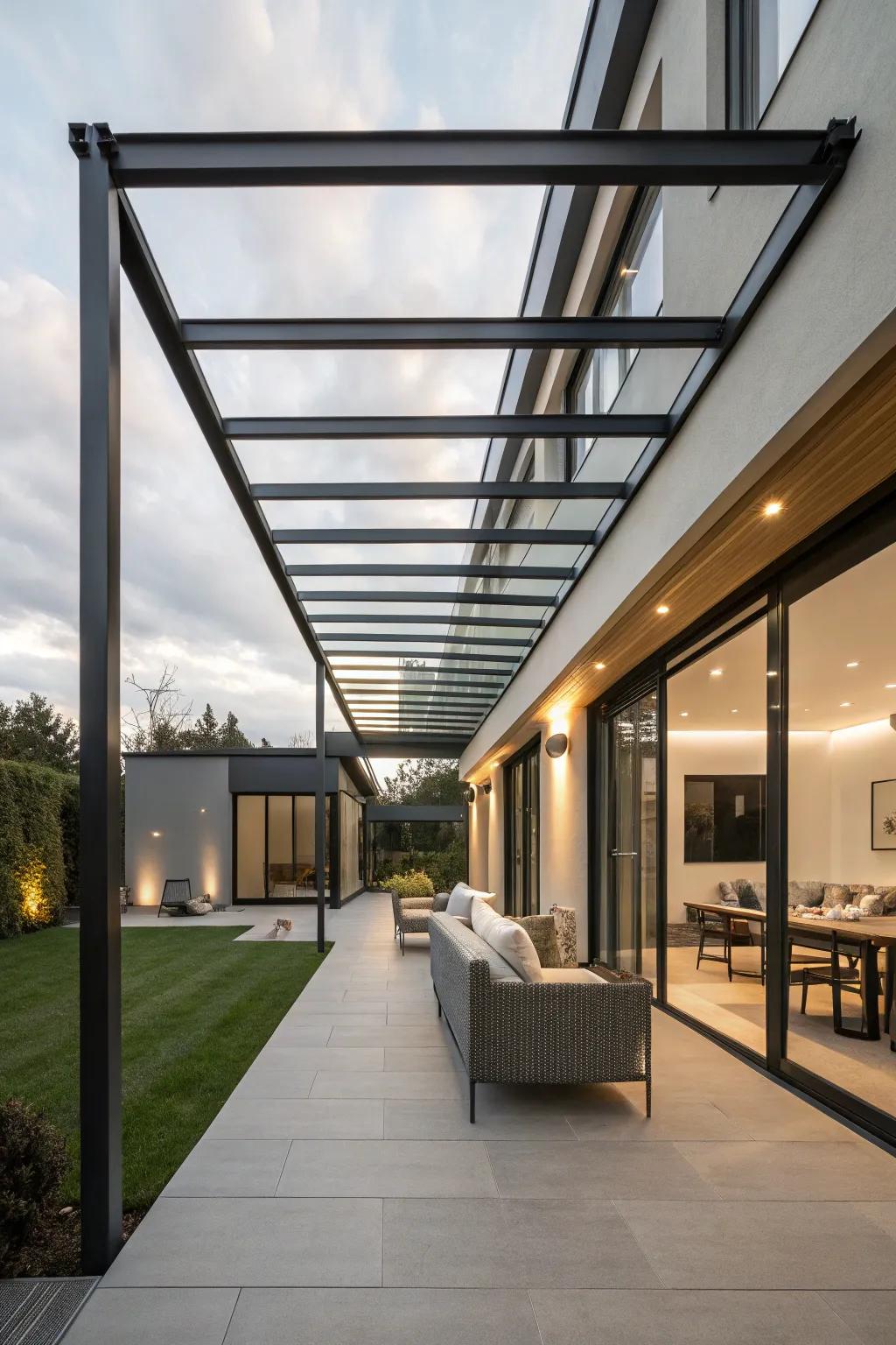 Uplift your outdoor space with a sleek, contemporary patio roof—where style converges with utility.