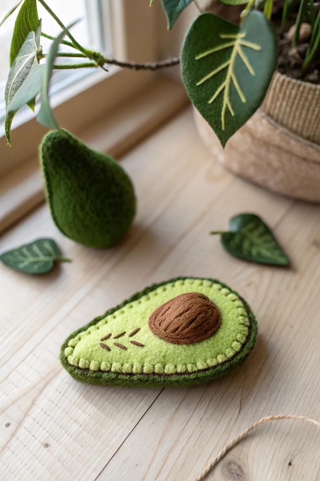 Incorporate a trace of brilliant verdure into your felt compilation utilizing this exquisitely fashioned felt avocado!