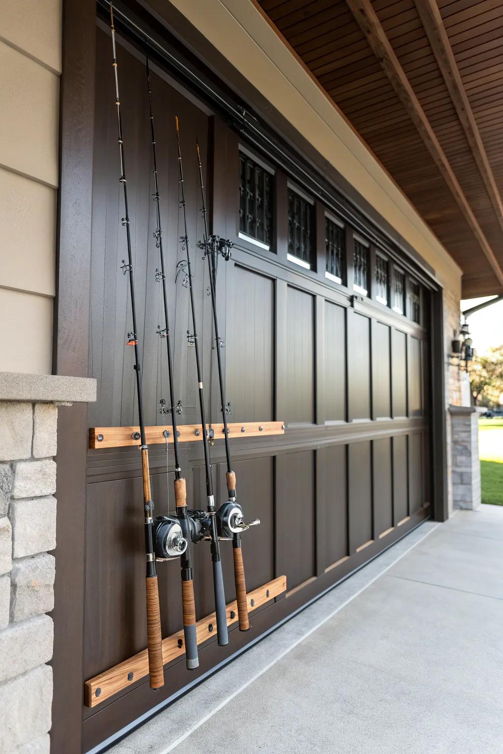 Upgrade your garage storage capabilities with this refined fishing pole mount.