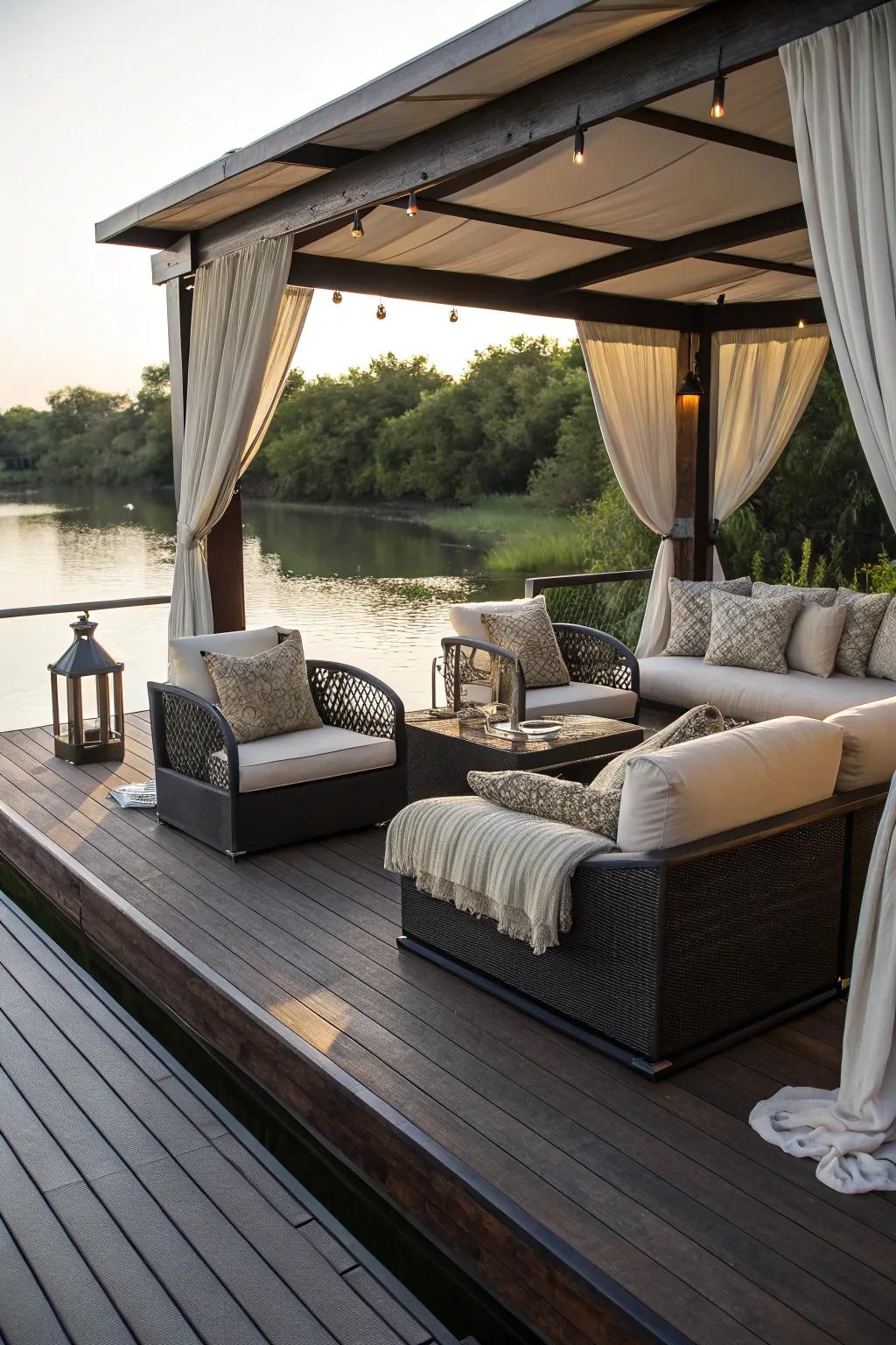 Transform your deck into a cozy sanctuary with plush seating – perfect for coffee mornings and evening chats.