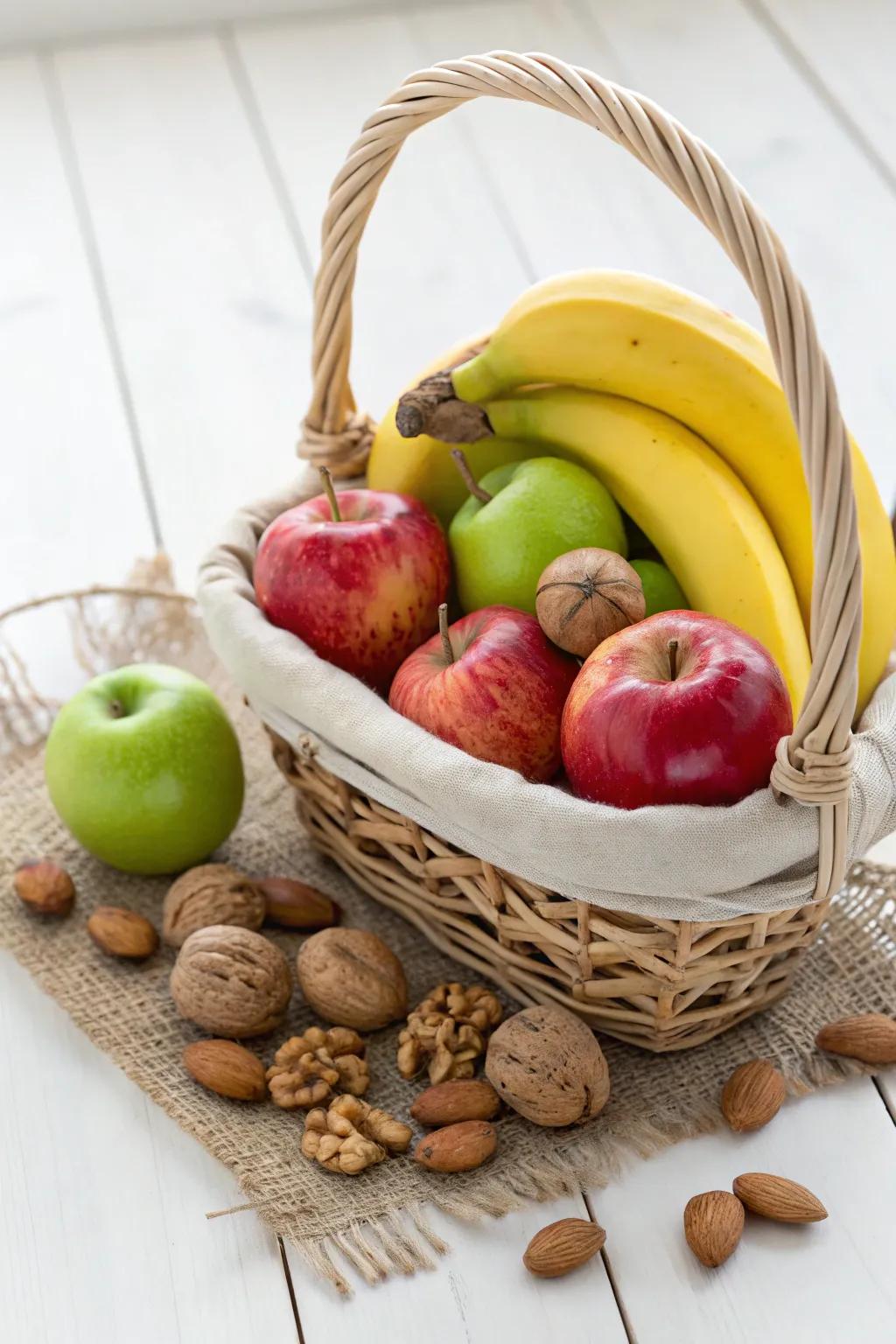 Elevate your fruit arrangement with a delightful nutty twist—simplicity meets nature's finest.