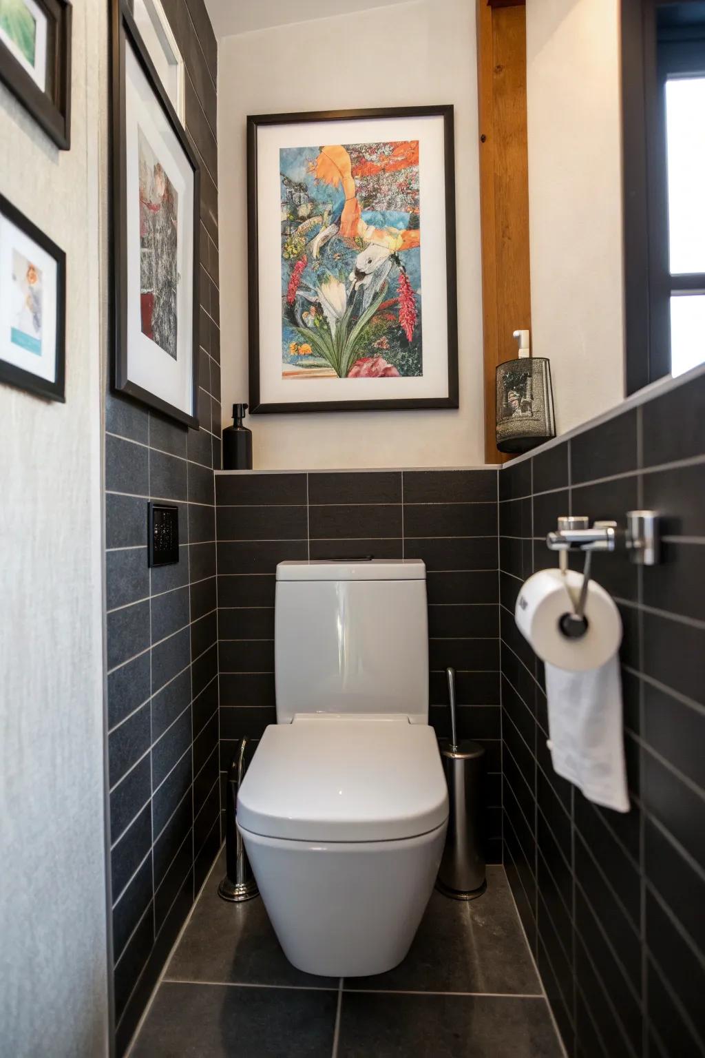 Change your lavatory's gap into a gallery with a hint of artful elegance.