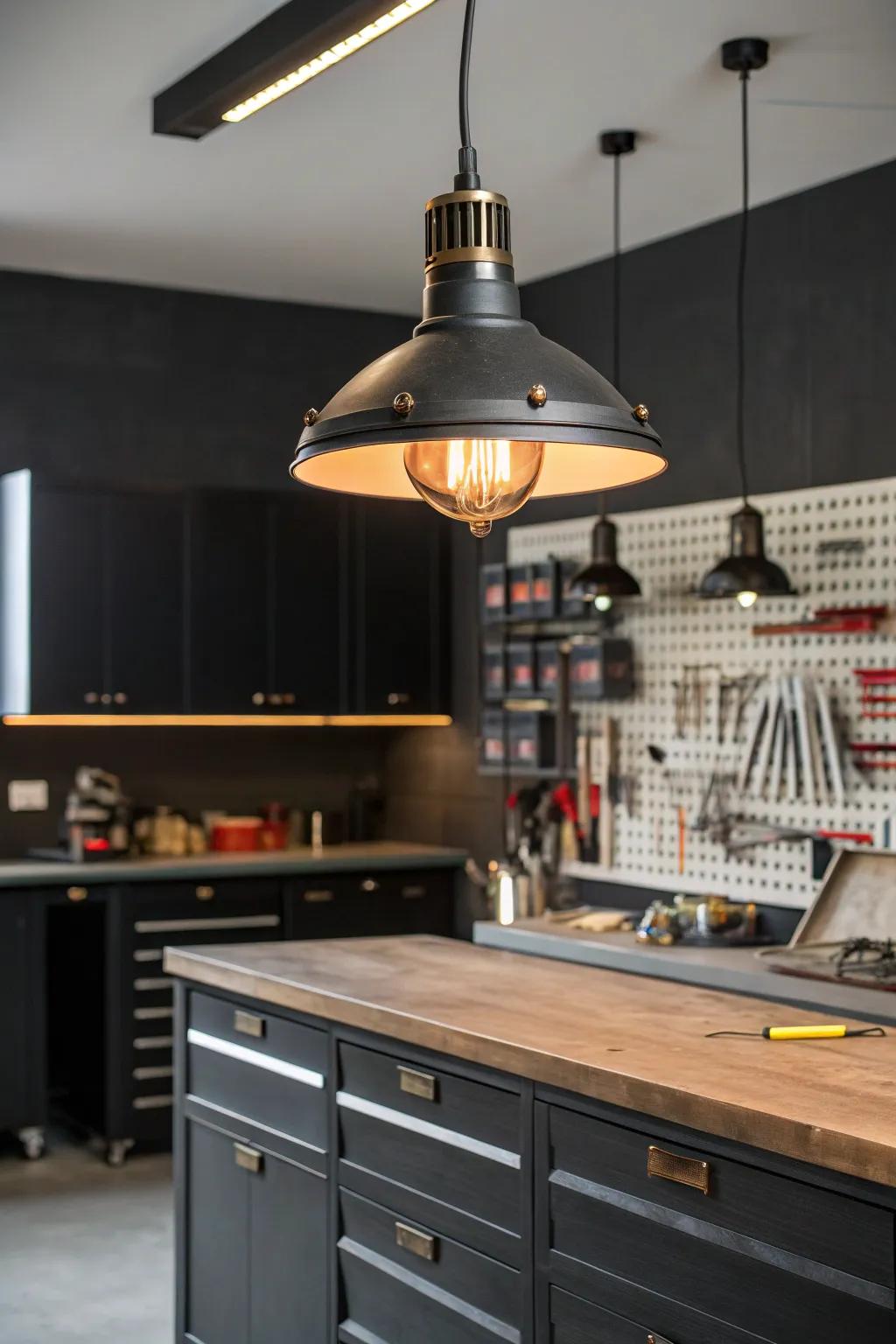 Illuminate your artistry with layered lighting within your crafting room.