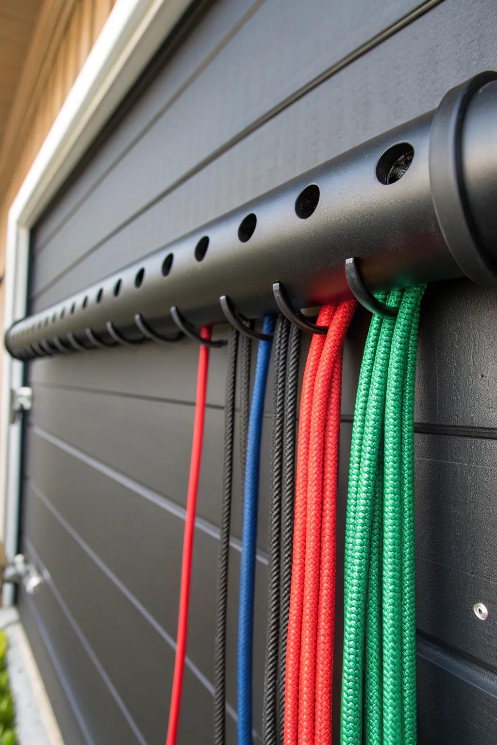 Conquer the chaos: Improve your garage organization with this chic bungee cord solution.