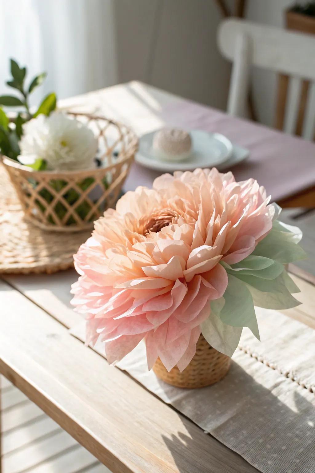 Elevate your gift basket with the captivating simplicity of a handcrafted paper adornment blossom.