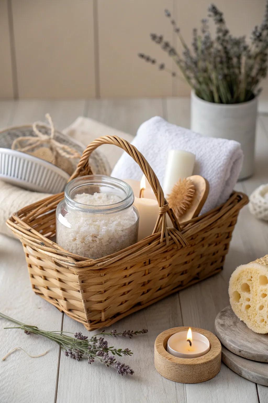 Indulge yourself in peace having a handcrafted health spa retreat basket, a flawless fusion of simplicity and richness.