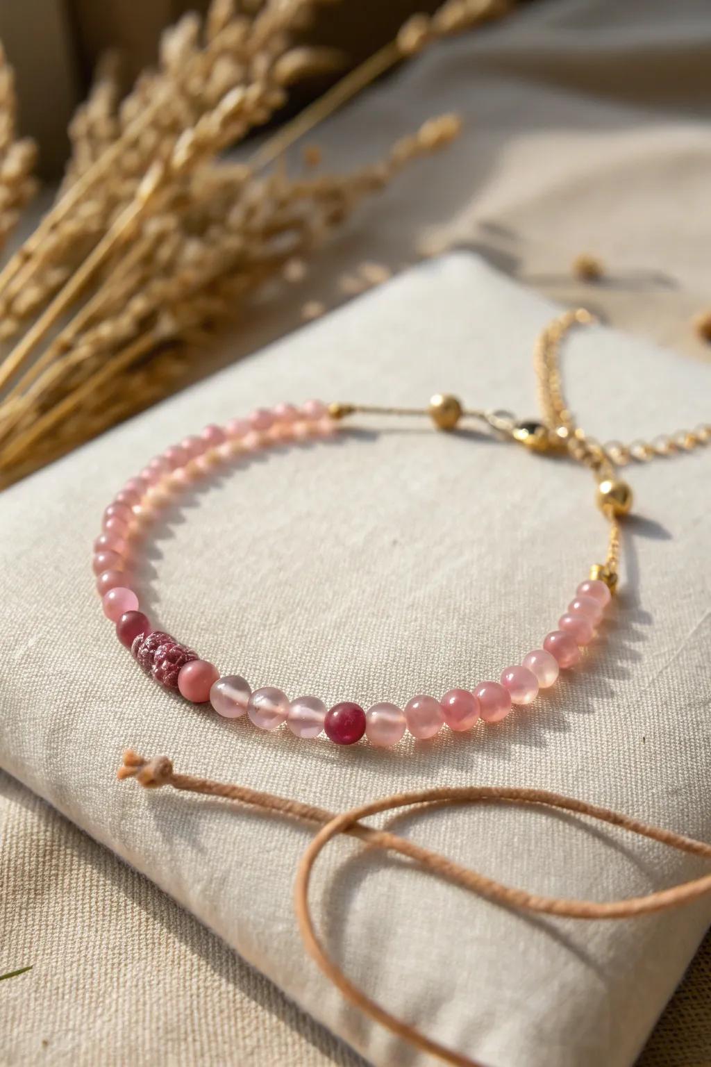 Indulge in the understated elegance of roseate ombré in your adornments. Suited for transitioning from daytime to evening with panache!