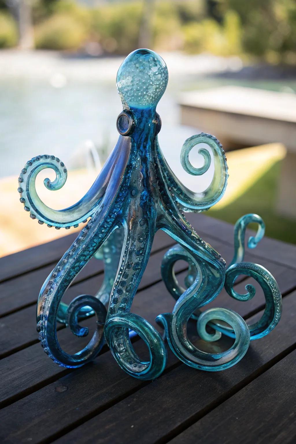 Dive into refinement with this stunning glass octopus sculpture, ideal for adding an oceanic artistic flourish to your area.