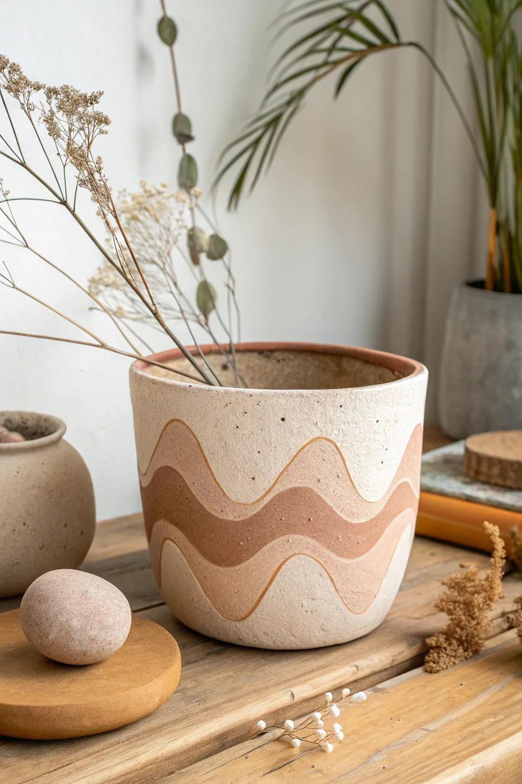 Elevate your ambiance with handcrafted refinement: a distinctive planter embodying both ingenuity and innate allure.