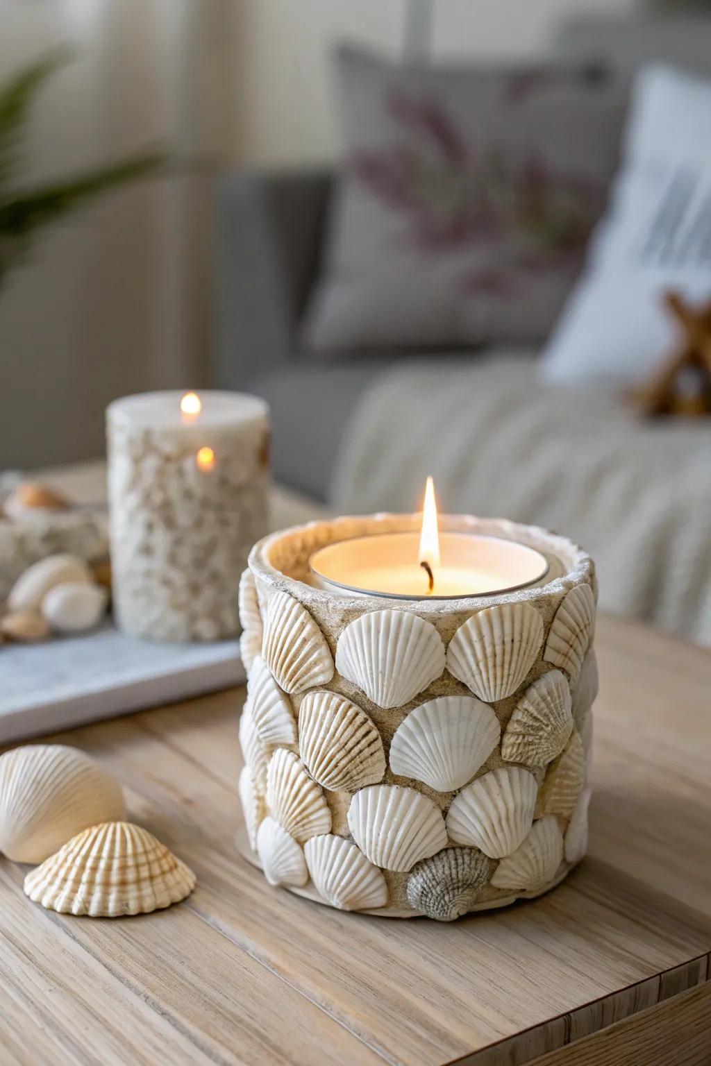 Illuminate your space with the serene elegance of handmade seashell illumination stands.