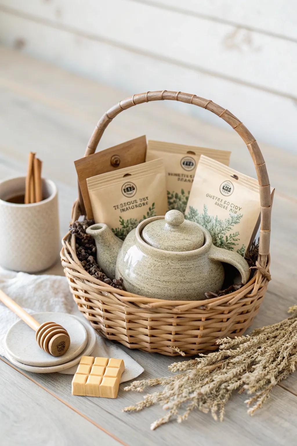 Uncover the unadorned elation of a serene brew with our Tea Time Delights basket.