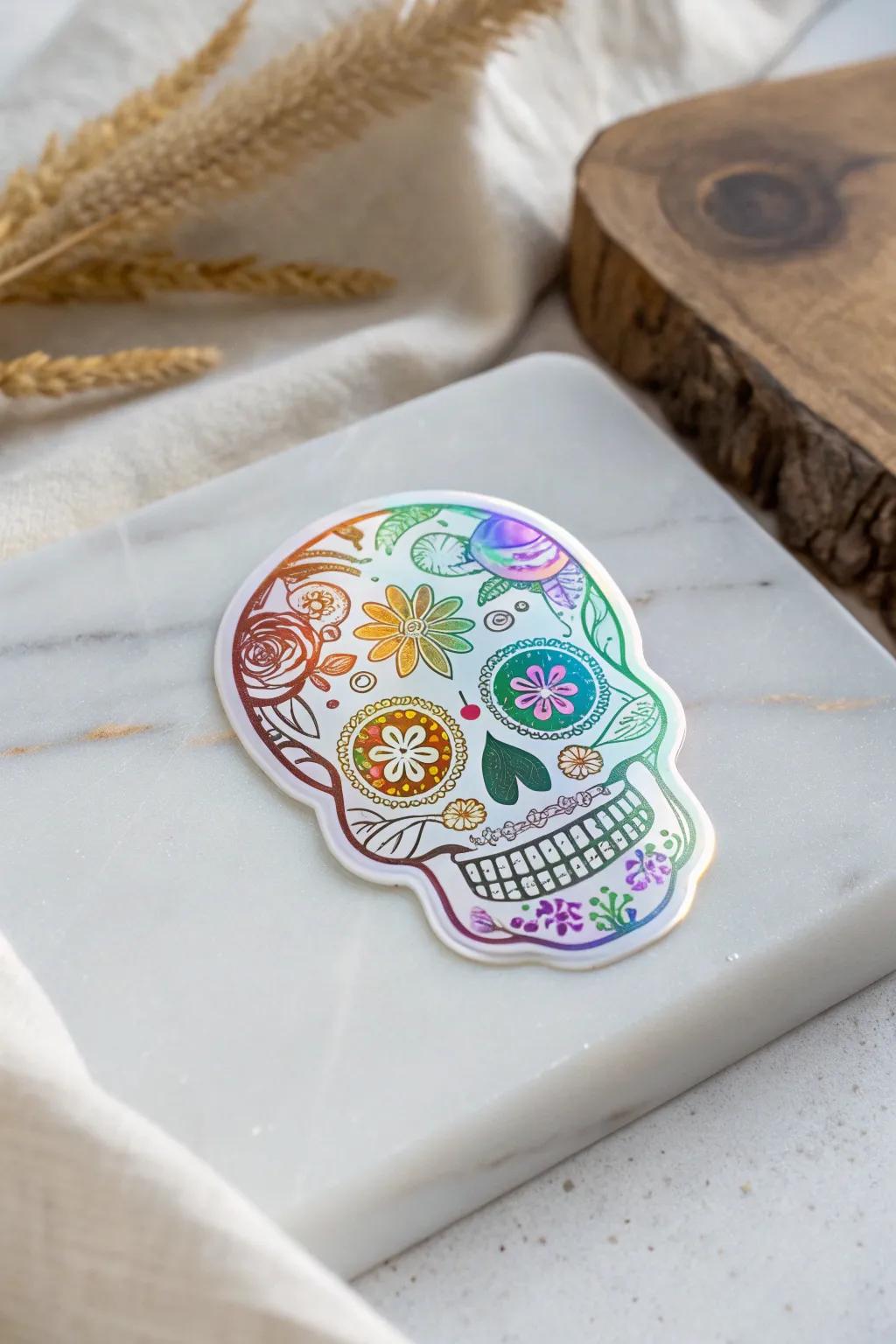 Insert a hint of heritage alongside a shimmer of contemporary panache—Day of the Honored Dead iridescent decal.