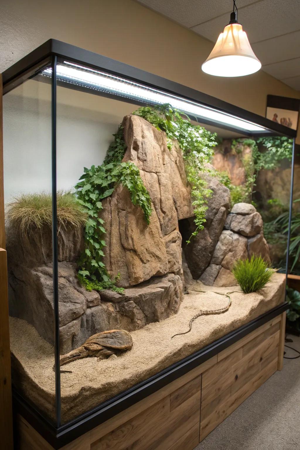Revolutionize your bearded dragon's habitat with a striking foam vista blending with a hint of Boho sophistication.