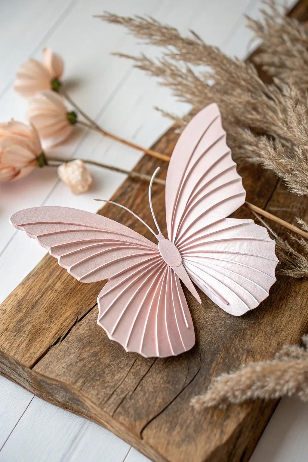 Delicate refinement in fluted paper wings—minimalism intertwining with artistry.