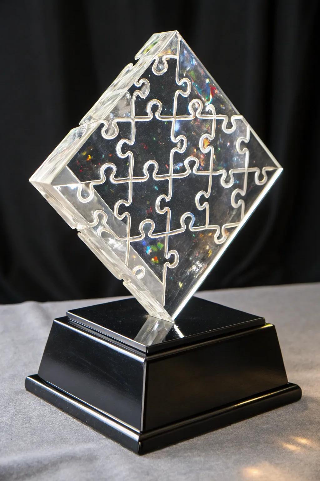 Unlock your success with the brilliance of crystal puzzle trophies.