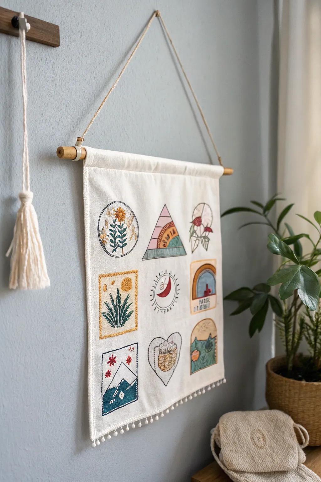 Display your appliqué collection with bohemian flair and Scandinavian elegance. 🌿✨ #CreativeWallBanner #MinimalistDecor