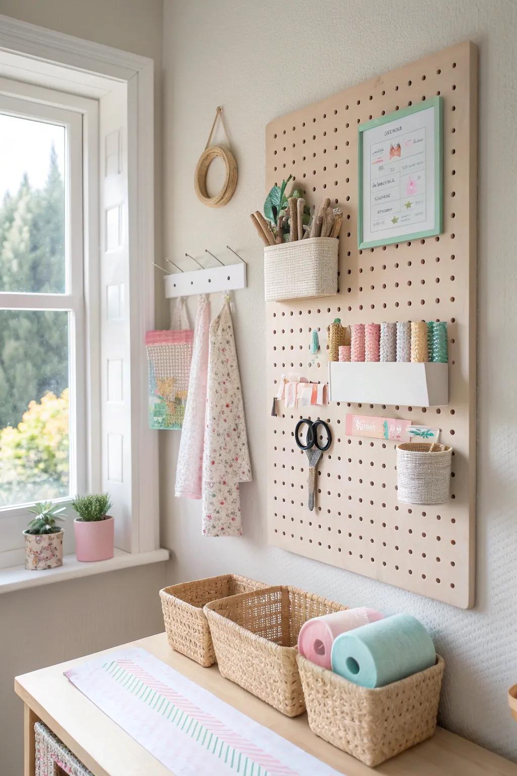 Raise your child's creative corner with a chic pegboard organizer that combines usefulness with Scandinavian appeal.