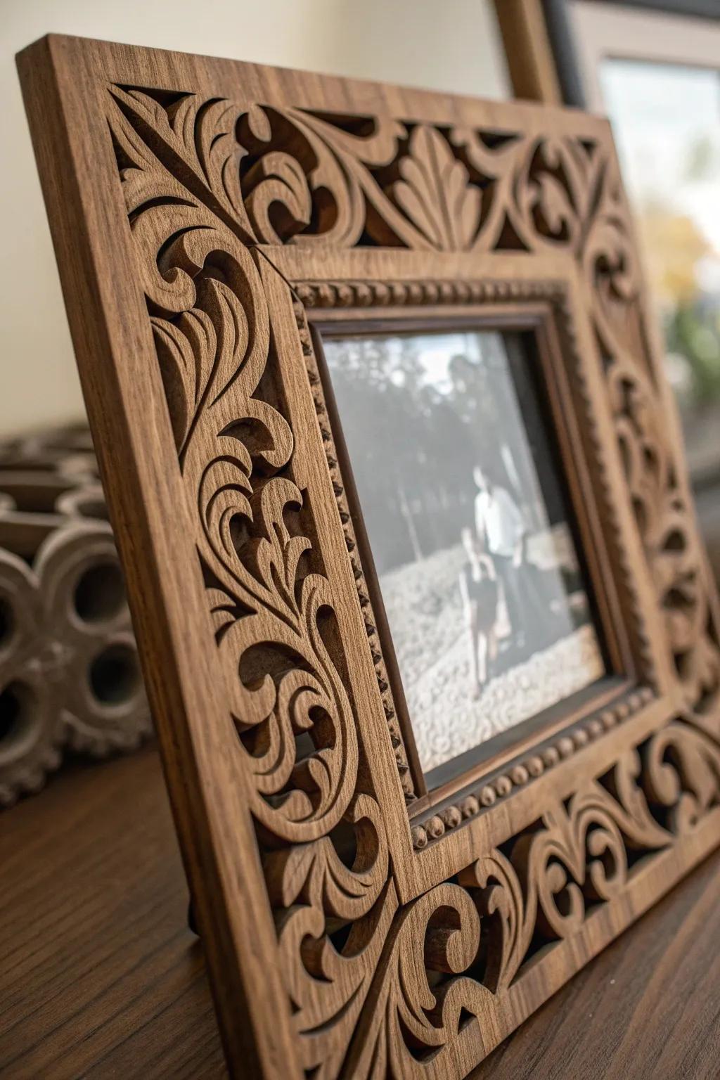 Elevate your recollections with a breathtaking exactness-etched timber surround.