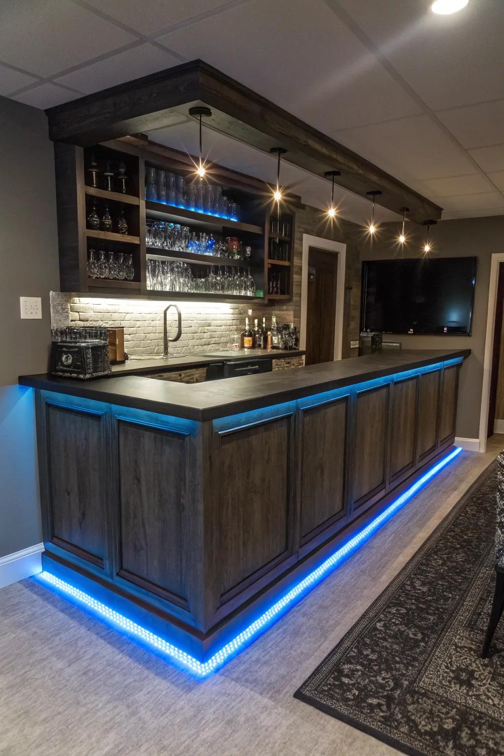 Elevate your man cave with economical LED strip lighting for a refined, contemporary touch.