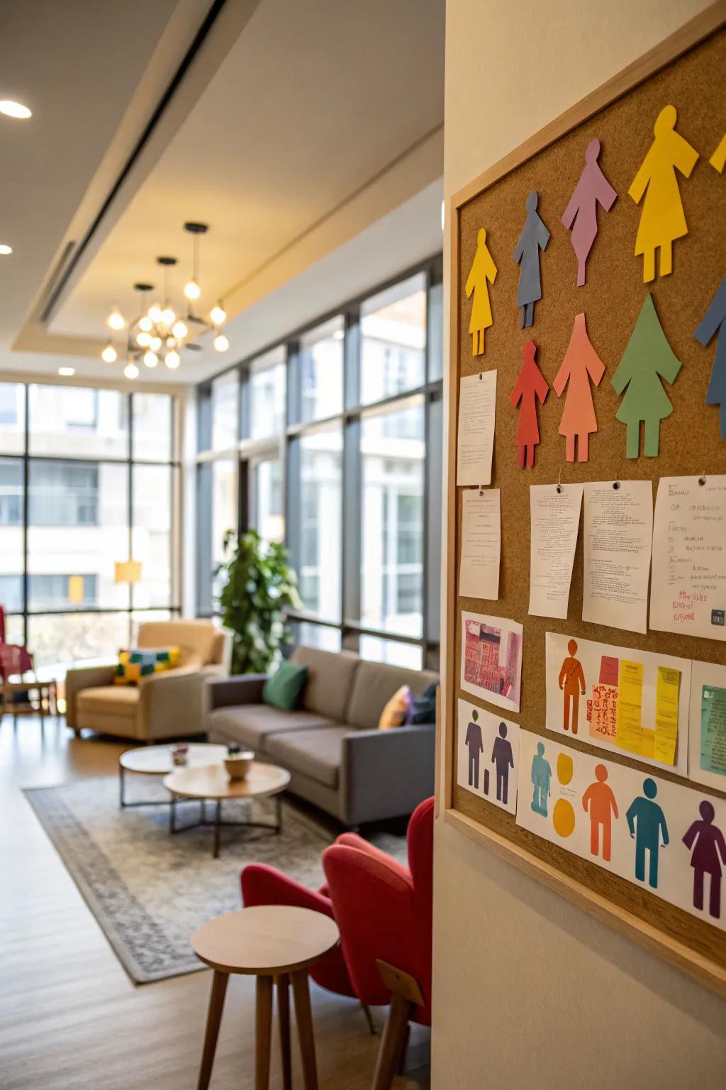 A colorful display board celebrating inclusivity and diversity.