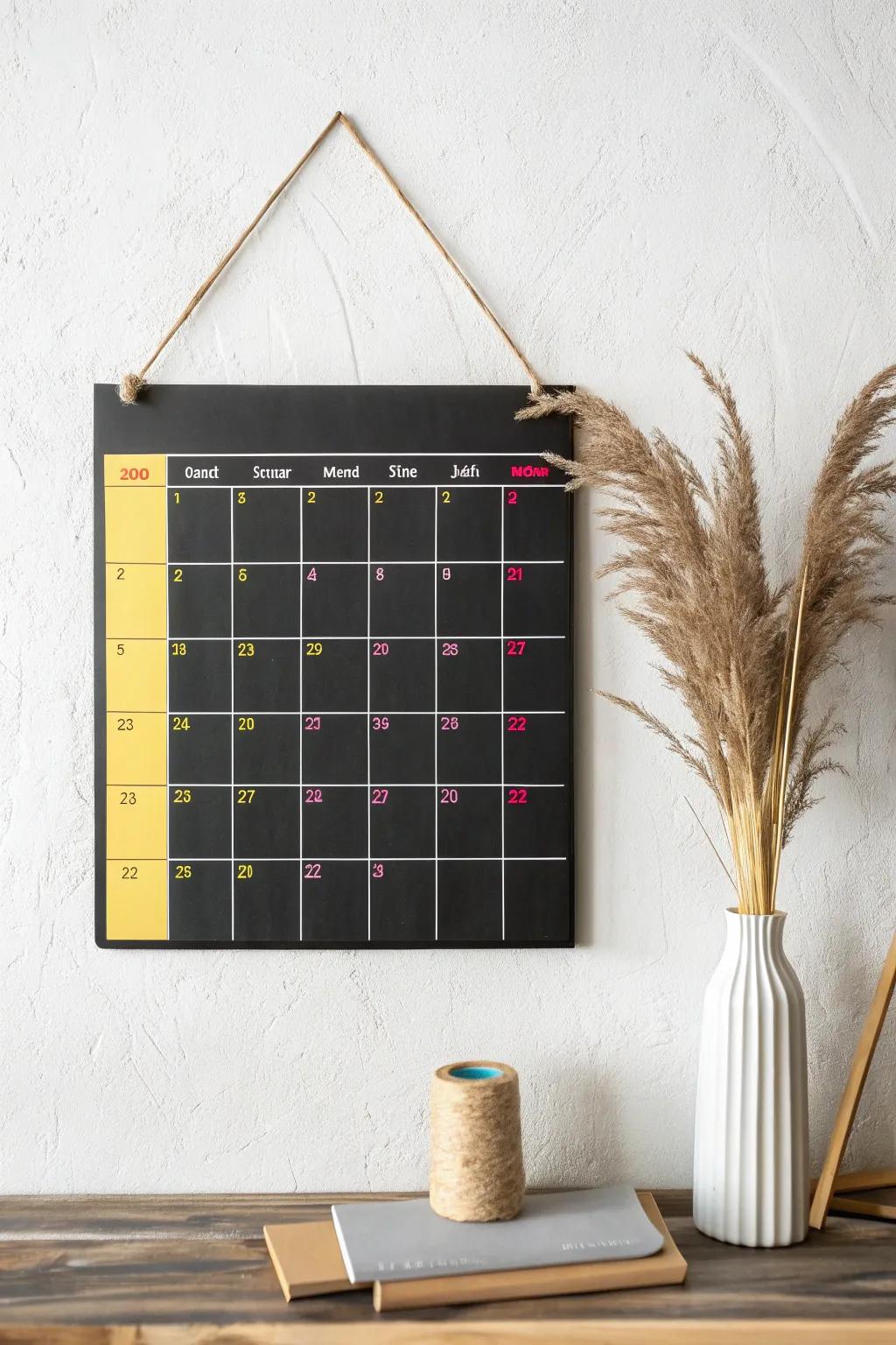 Transform your calendar into a vibrant piece of art with radiant accents!