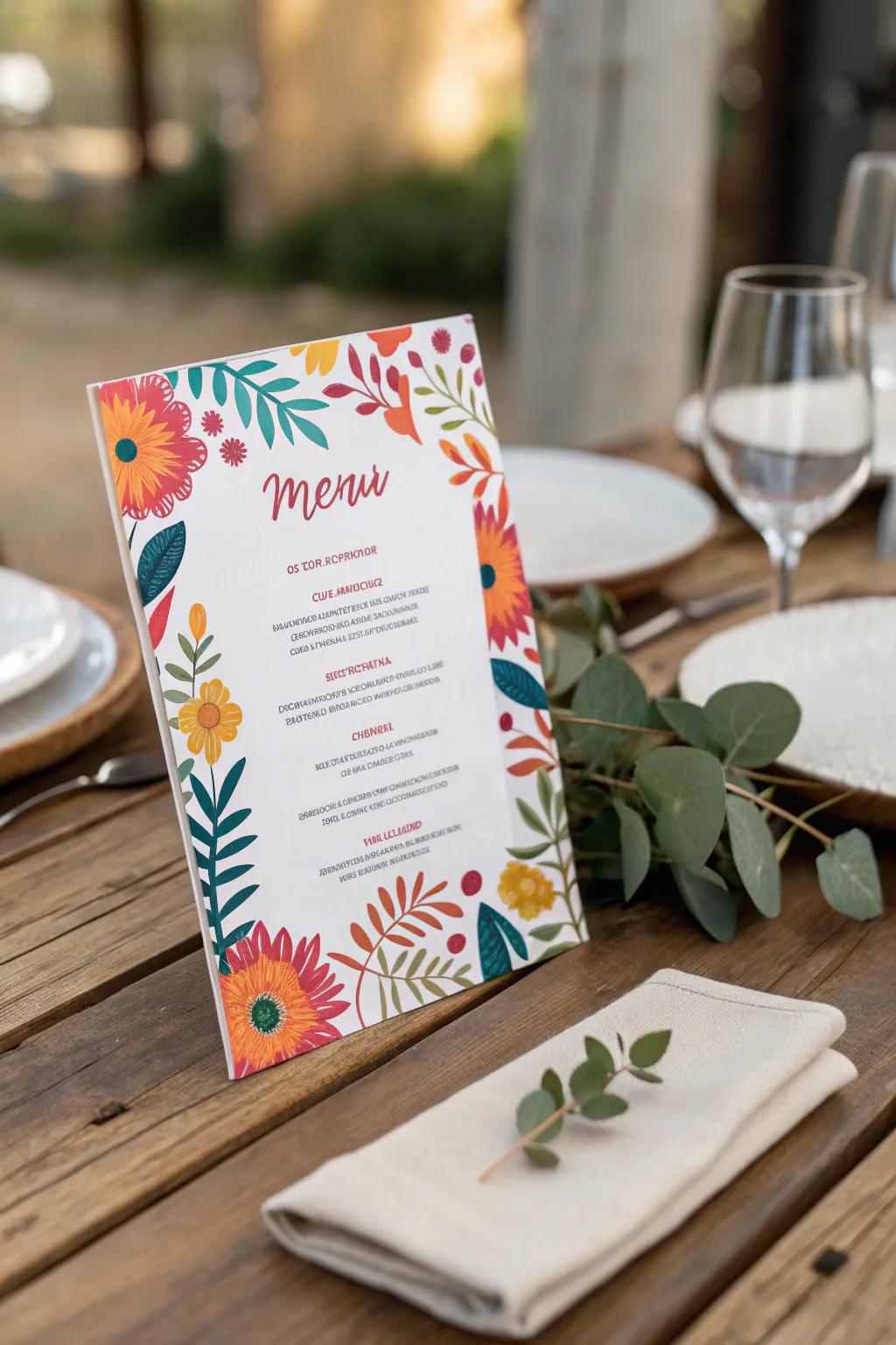 Enhance your event through a vibrant, minimalist menu pattern that conveys significance.