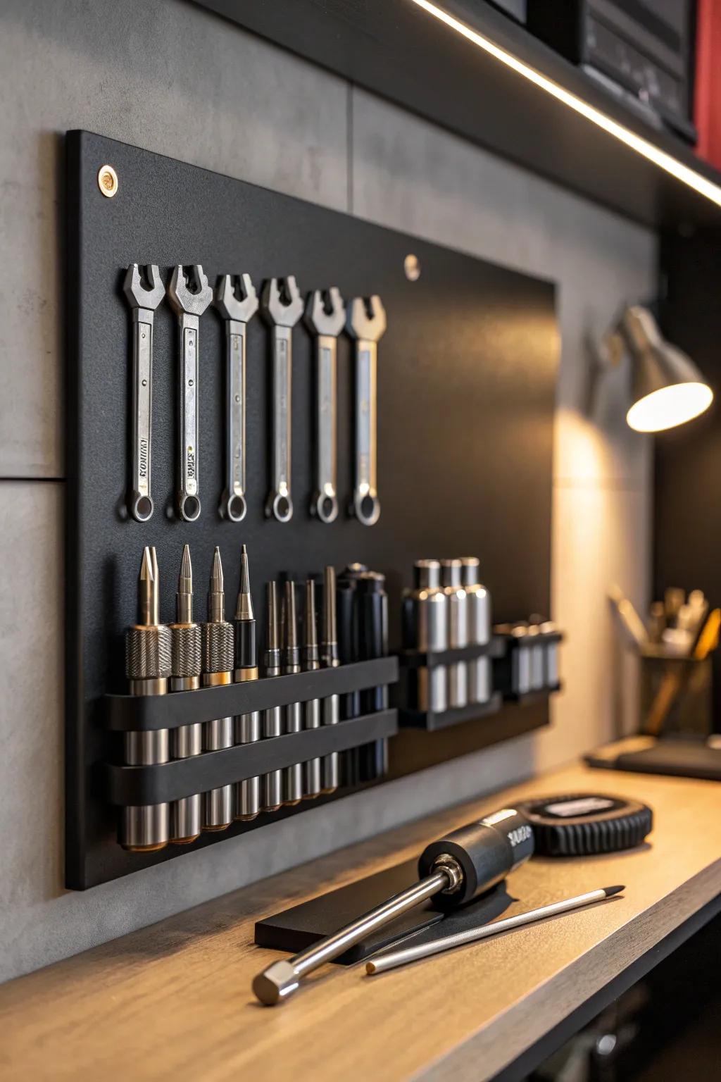 Enhance your workspace with magnetic precision, organizing your tools stylishly and keeping them within reach.