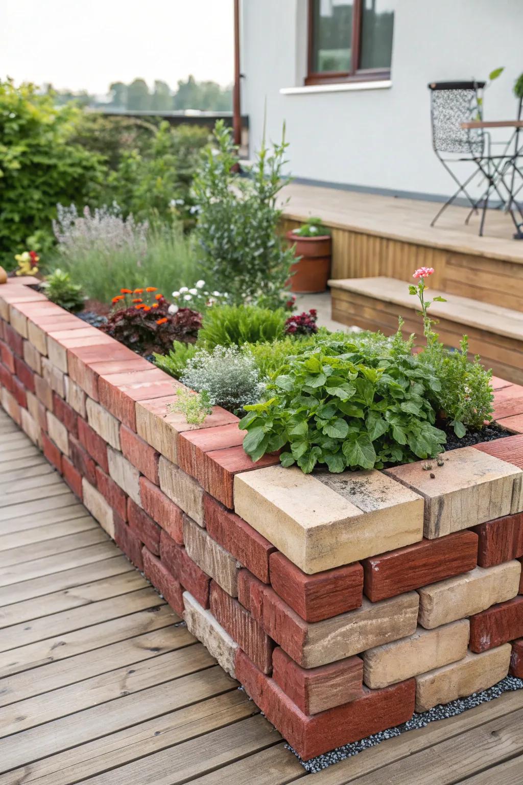 Brick Beauty: Enhance your garden with a timeless brick elevated bed, where sturdiness harmonizes with style.
