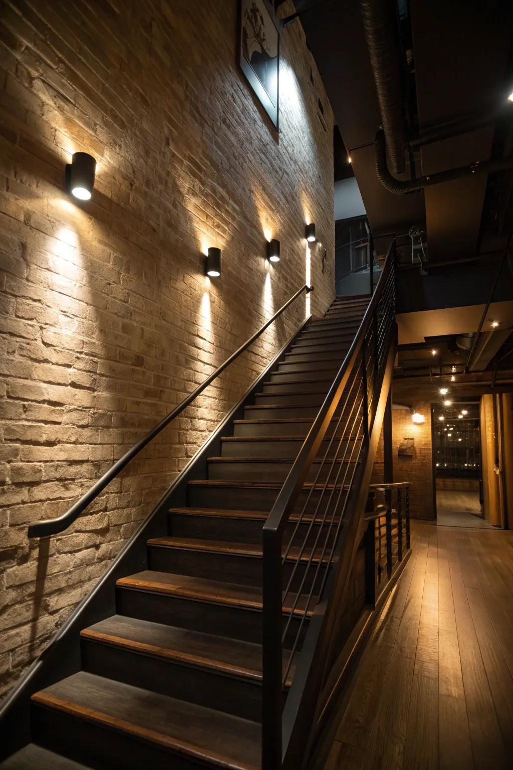 Change your basement steps into an attractive getaway with inventive lighting.