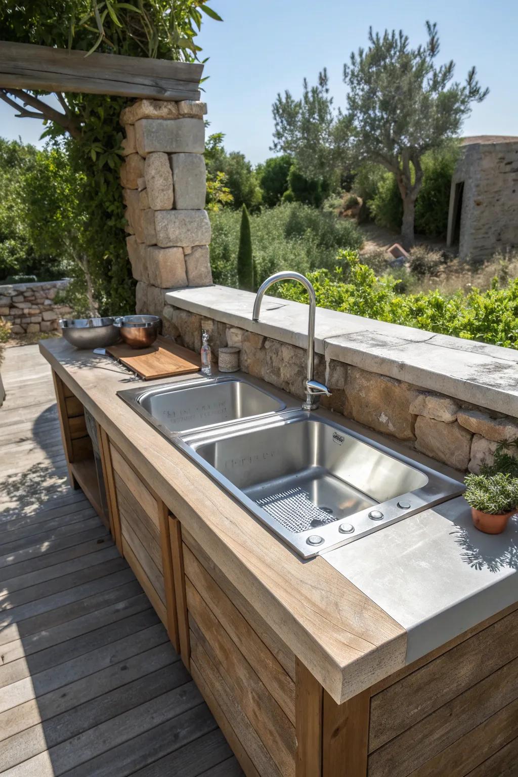Enhance your outdoor gatherings with a stylish dual-section basin, ideal for smooth prep and cleanup.