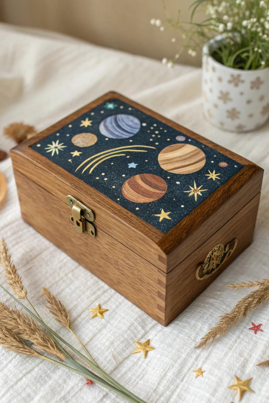 Explore the universe from your living room with this cosmic-themed storage box, a seamless combination of artistry and simplicity.