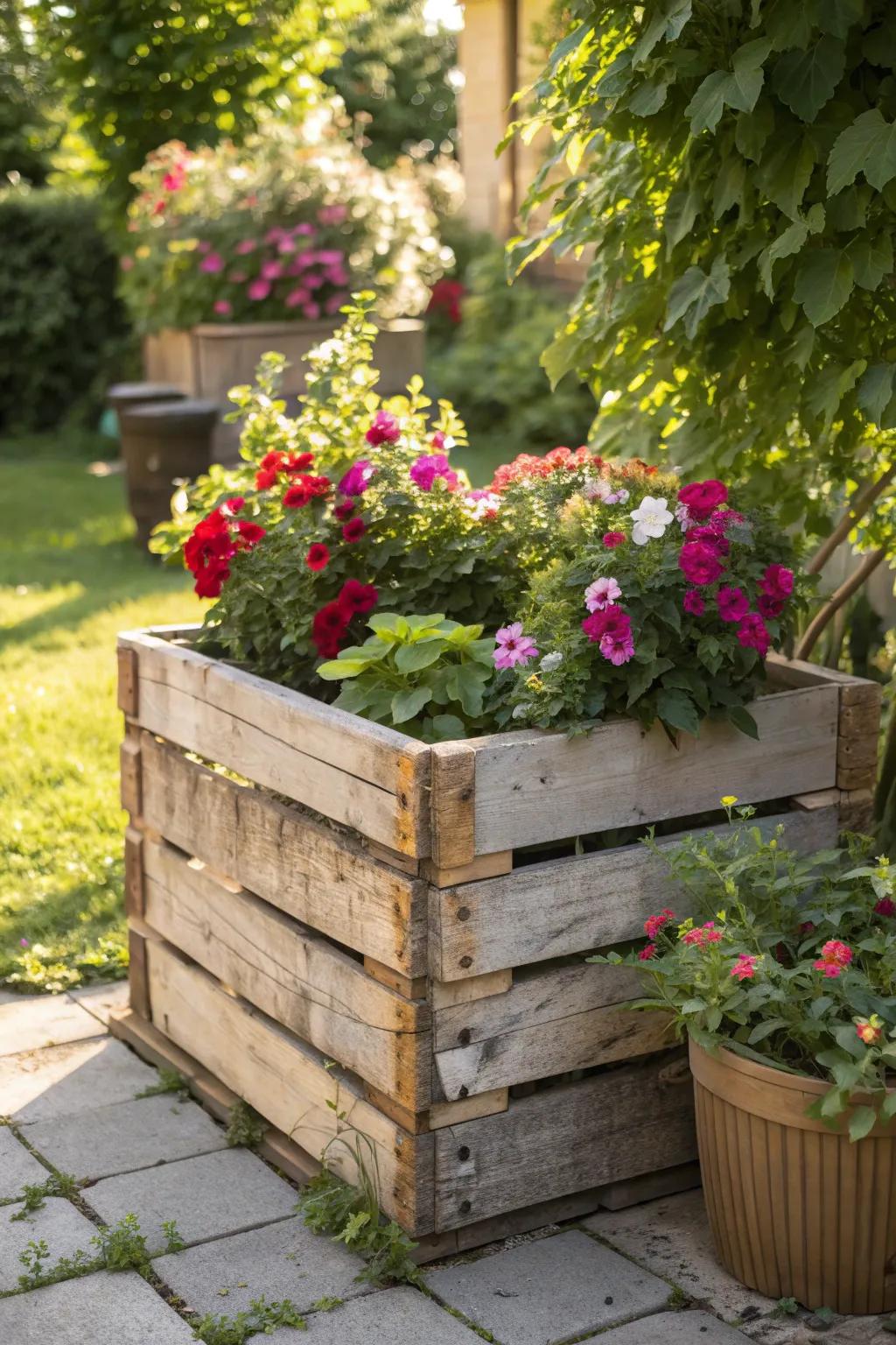 Impart rustic charm to your garden through the deployment of handcrafted pallet planters.