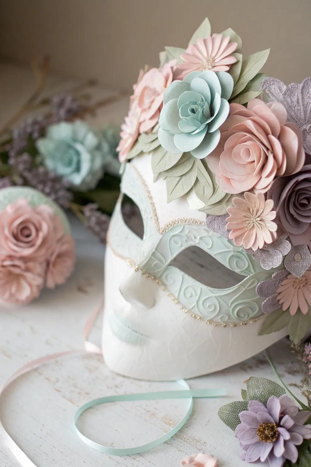 Embrace the allure of a floral dreamscape with this exquisitely crafted molding compound mask, a blend of simplicity and boho sophistication.