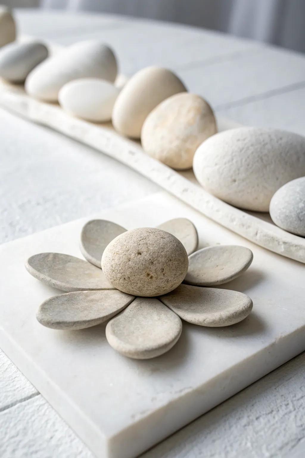 Uncover beauty in simplicity through this exquisite pebble bloom—where minimalist sophistication harmonizes with natural craftsmanship.