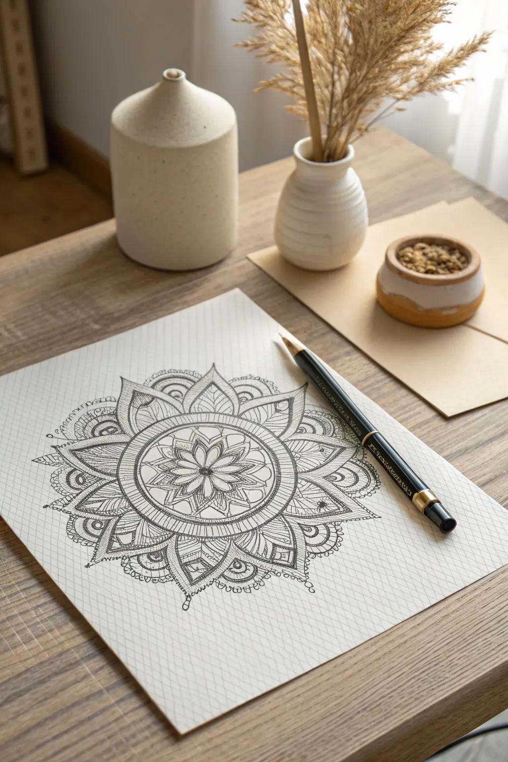 Delve into the artistry of texture play with ink designs that harmonize geometric precision and organic movement.