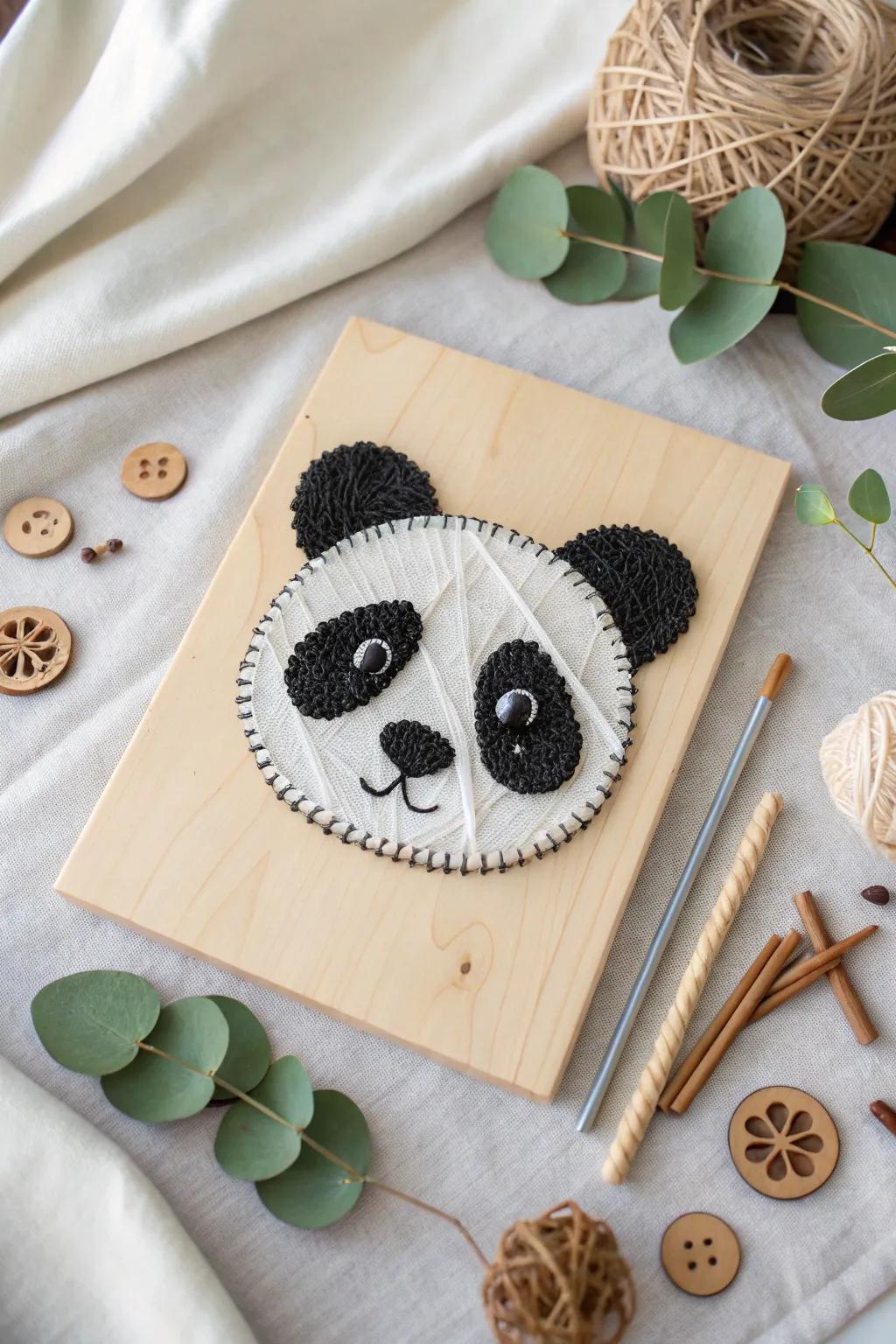 Craft a smile with this adorable minimalist panda string art, perfect for adding a touch of whimsy to any space.