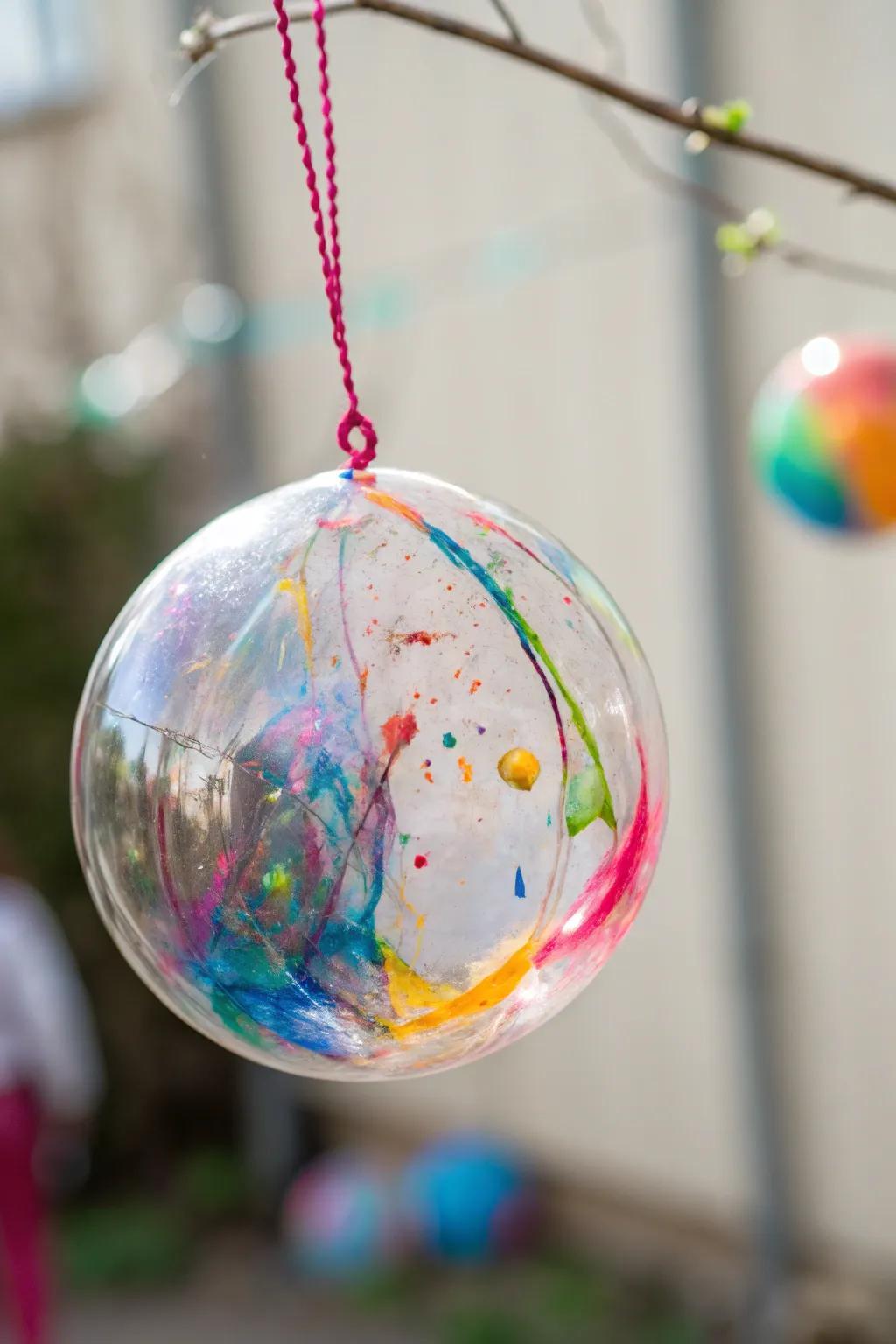 Unleash your artistic spirit by crafting paint-splattered art within a sphere—a seamless fusion of color and minimalist charm!