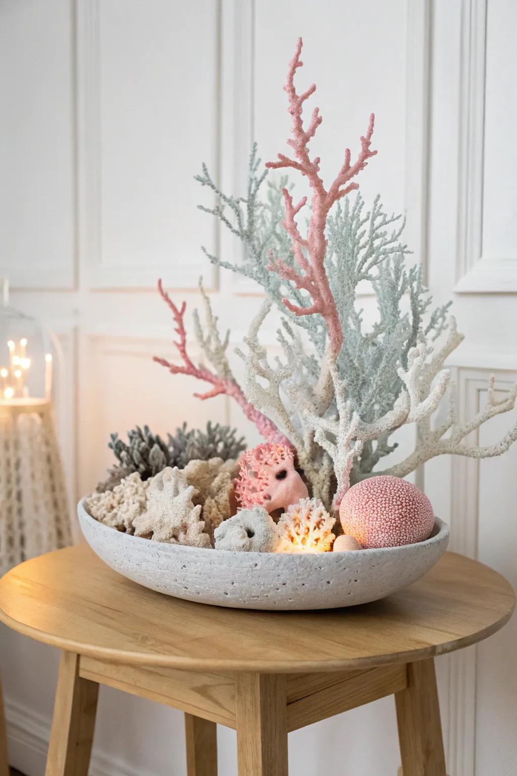 Immerse yourself in artistry with this enchanting earthen reef replica, where unpretentiousness intertwines with magical splendor.